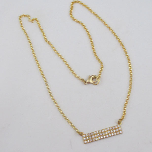 Cubic Zercon Bar Pendant on Gold Chain - VP's Jewelry