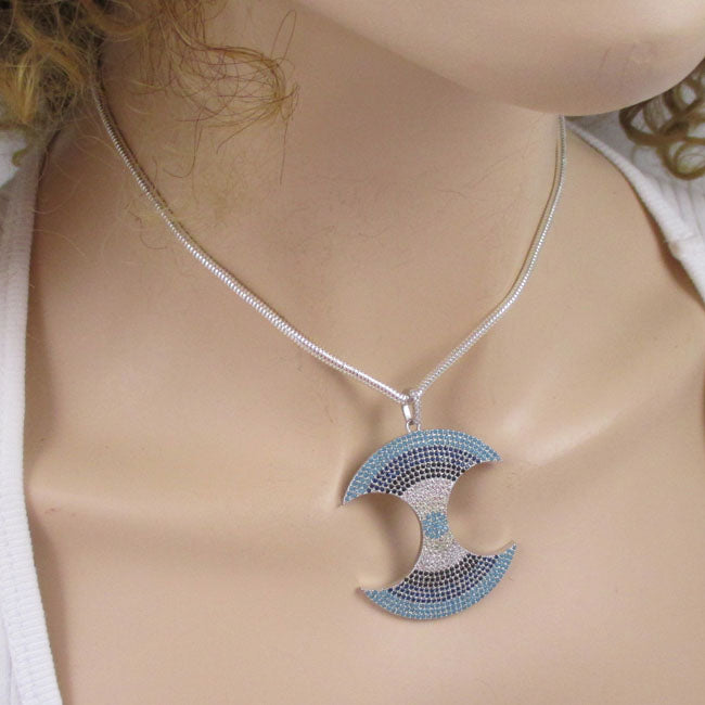 Aqua Cut Out Circle Multi-stone Pendant of Silver Chain Necklace - VP's Jewelry