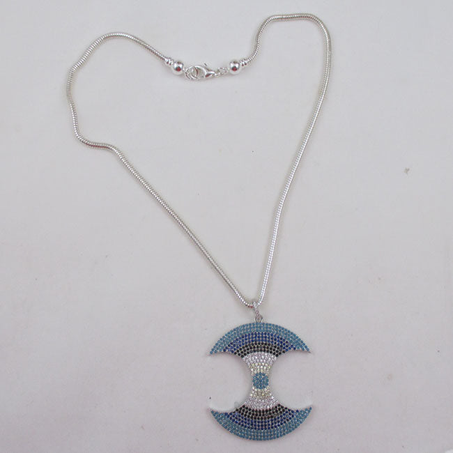 Aqua Cut Out Circle Multi-stone Pendant of Silver Chain Necklace - VP's Jewelry