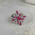 Pink Crystal & Antique Silver  Flower Fashion Ring Size 8