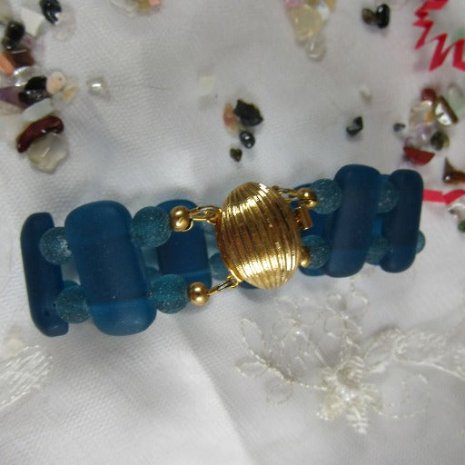 Turquoise Sea Glass Stunning Cuff Bracelet Handmade - VP's Jewelry
