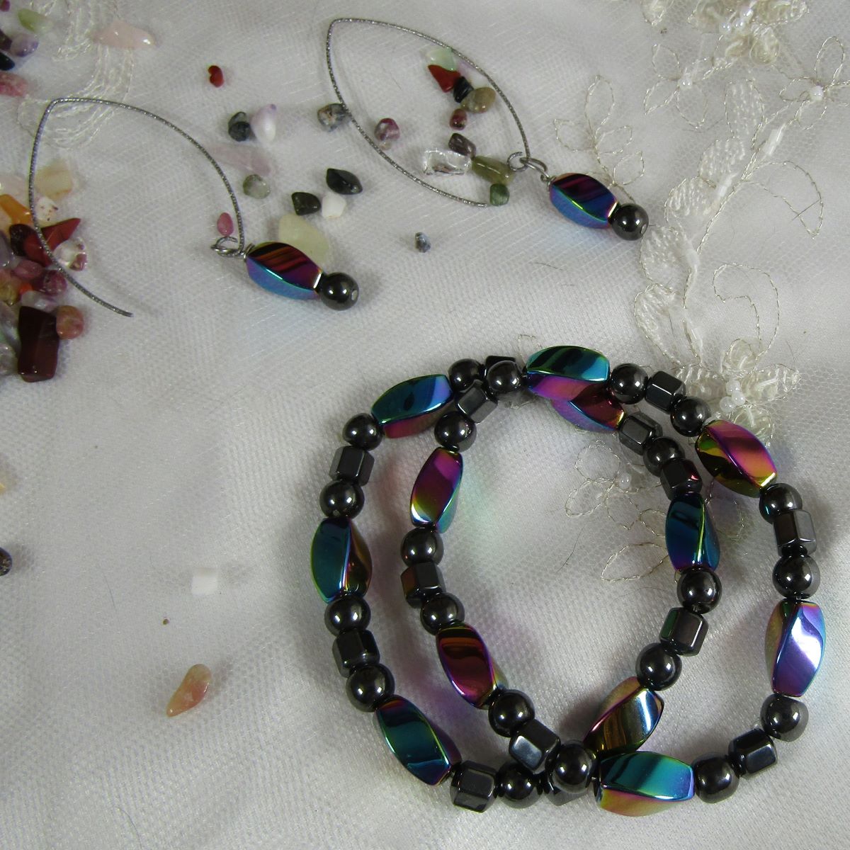 Buy magnetic hematite gemstone bracelet & earrings