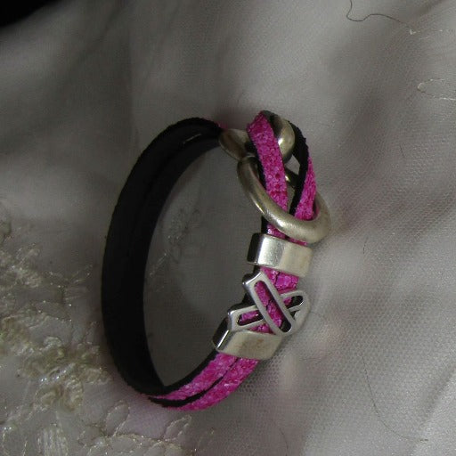 Sparkly Pink Awareness Leather Bracelet - VP's Jewelry