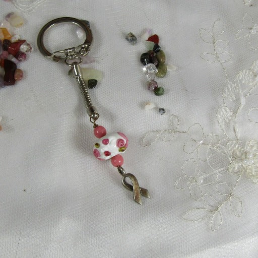 Pink Artisan Bead Awareness Key Chain