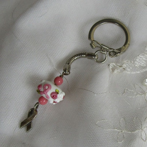 Pink Artisan Bead Awareness Key Chain