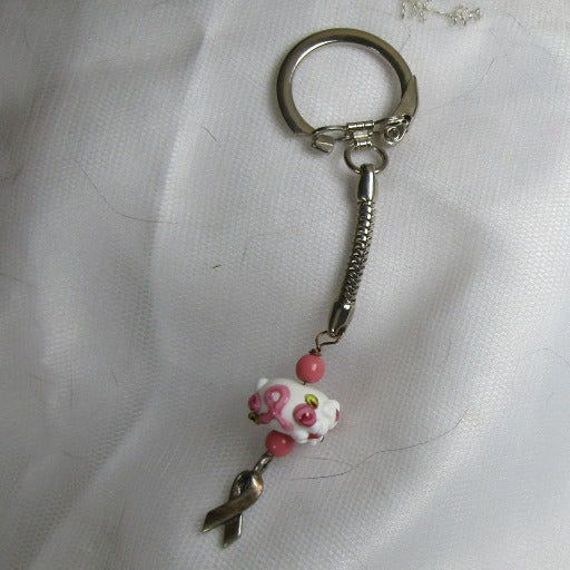 Pink Artisan Bead Awareness Key Chain