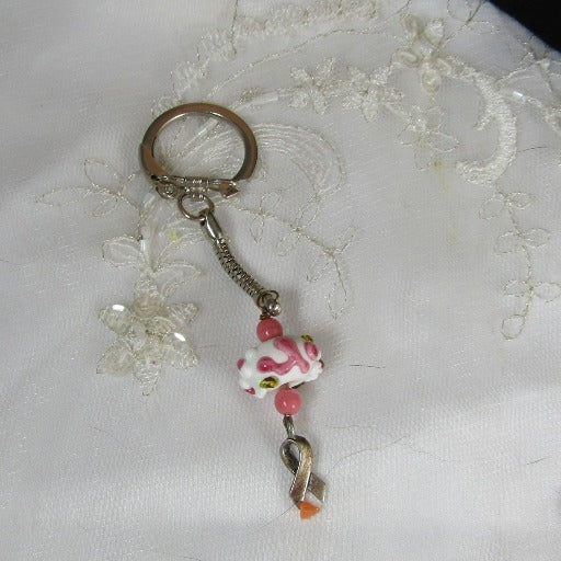 Pink Artisan Bead Awareness Key Chain