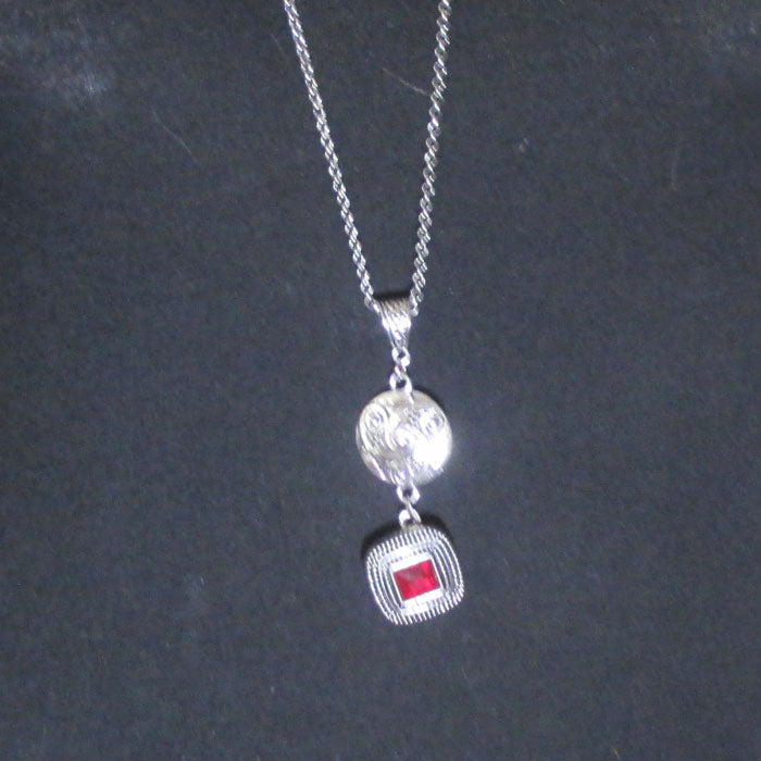 Long Sweater Pendant Necklace Red Charm Silver Long Chain - VP's Jewelry