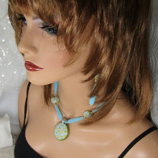 Handmade Blue & Green Designer Necklace & Earrings - VP's Jewelry