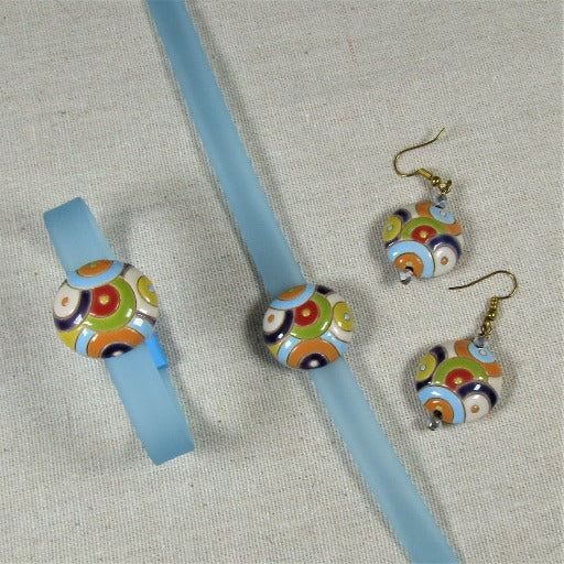 Light Blue Ribbon Choker, Bracelet & Earrings Circle Design - VP's Jewelry