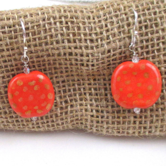Handmade Kazuri Bead Earring in Orange & Mustard - VP's Jewelry  