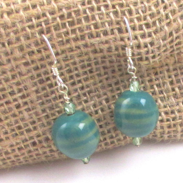 Dark Aqua Drop Earrings in Big Handmade Kazuri Beads - VP's Jewelry  