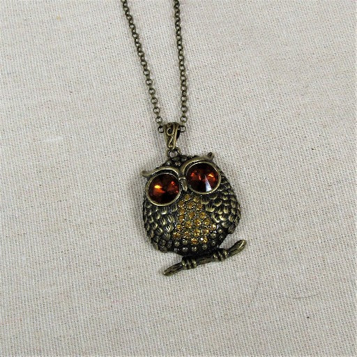 Antique Brass Pendant Necklace Owl