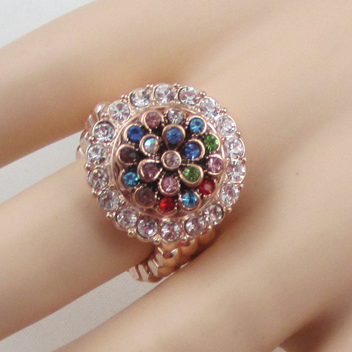 Multi-colored Rhinestone Fashion Rose Gold Ring  Size 8
