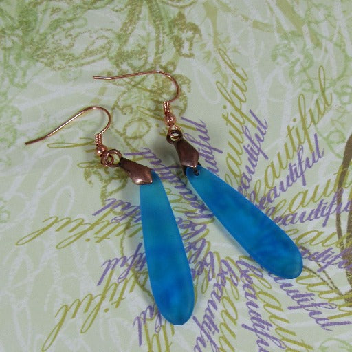 Recycled Sea Glass Earrings Blue or Gold - VP's Jewelry