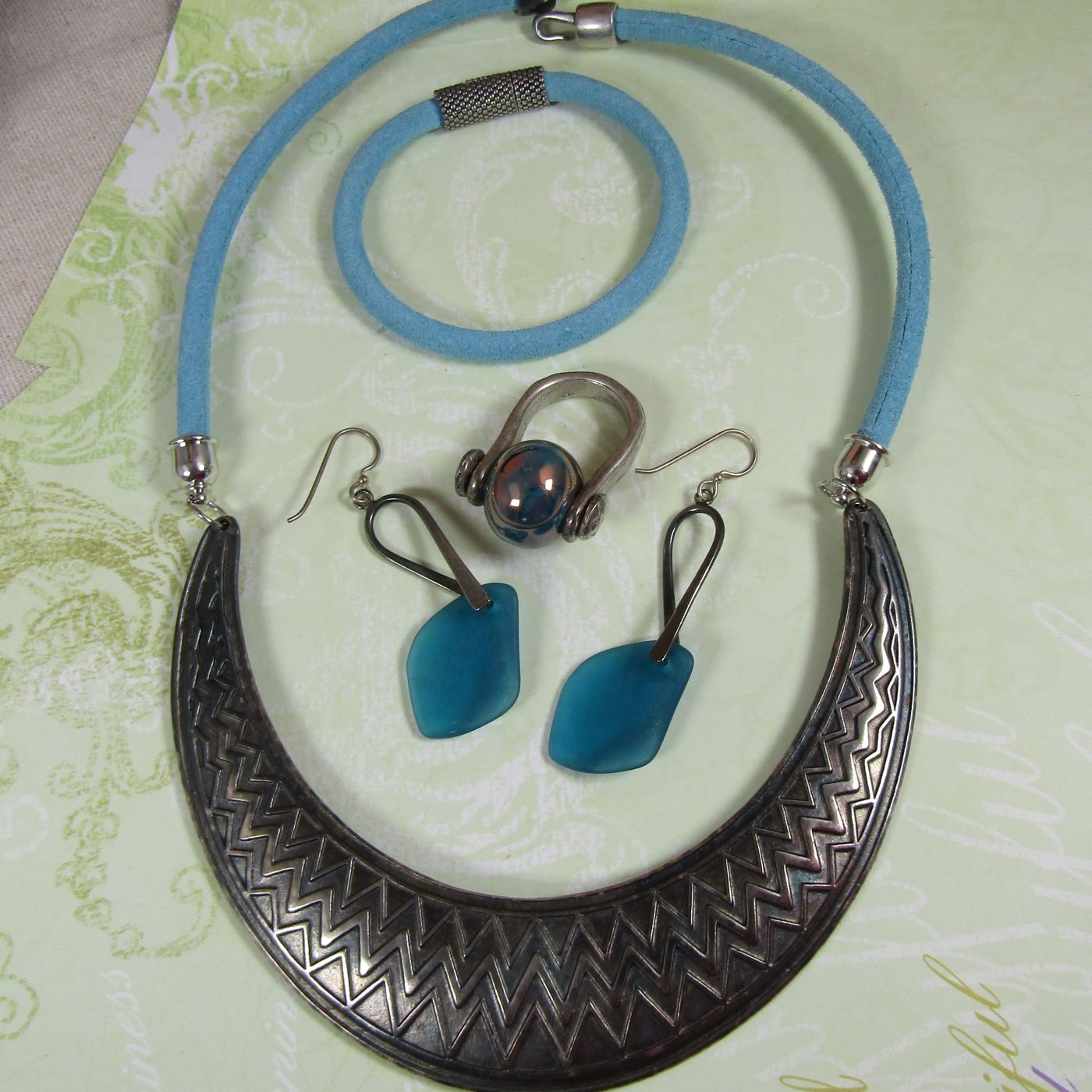 Jewelry Set - Necklace, Bracelet, Earrings & Ring Gift Set in Blue - VP's Jewelry  
