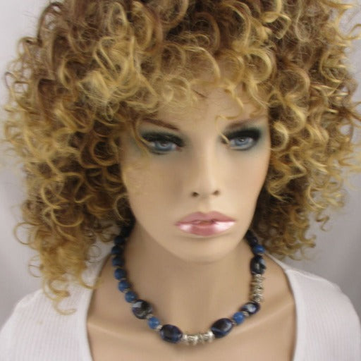 Blue Handmade Kazuri Statement Necklace Fair Trade Beads - VP's Jewelry  
