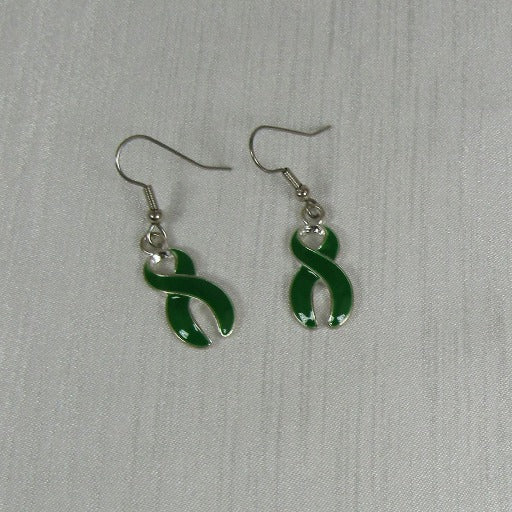 Green Awareness Ribbon Drop Earrings Liver Cancer