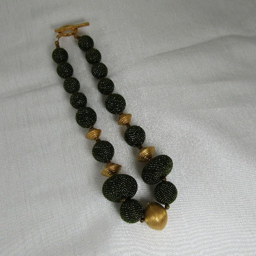 Big Bold Gold and Green Exotic Bead Necklace - VP's Jewelry