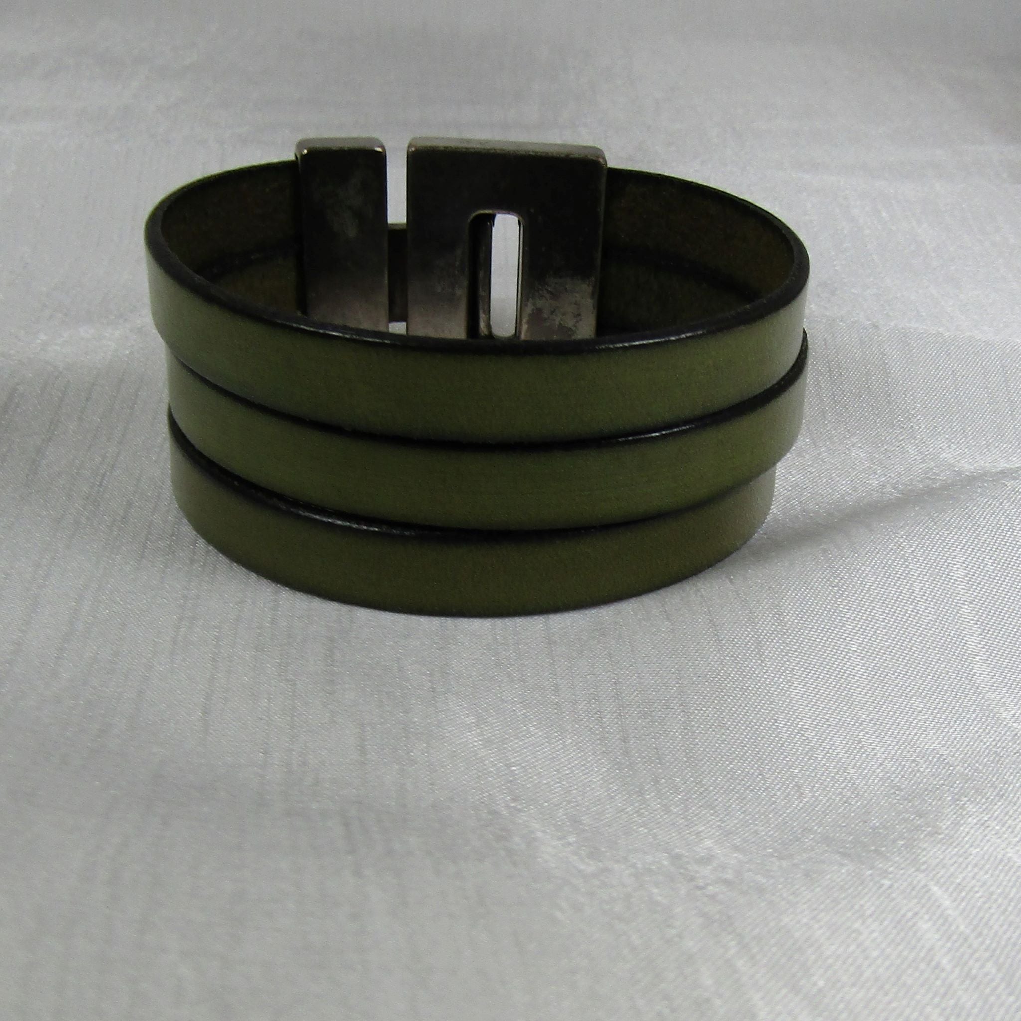 Green Triple Strand Leather Cuff Bracelet - VP's Jewelry