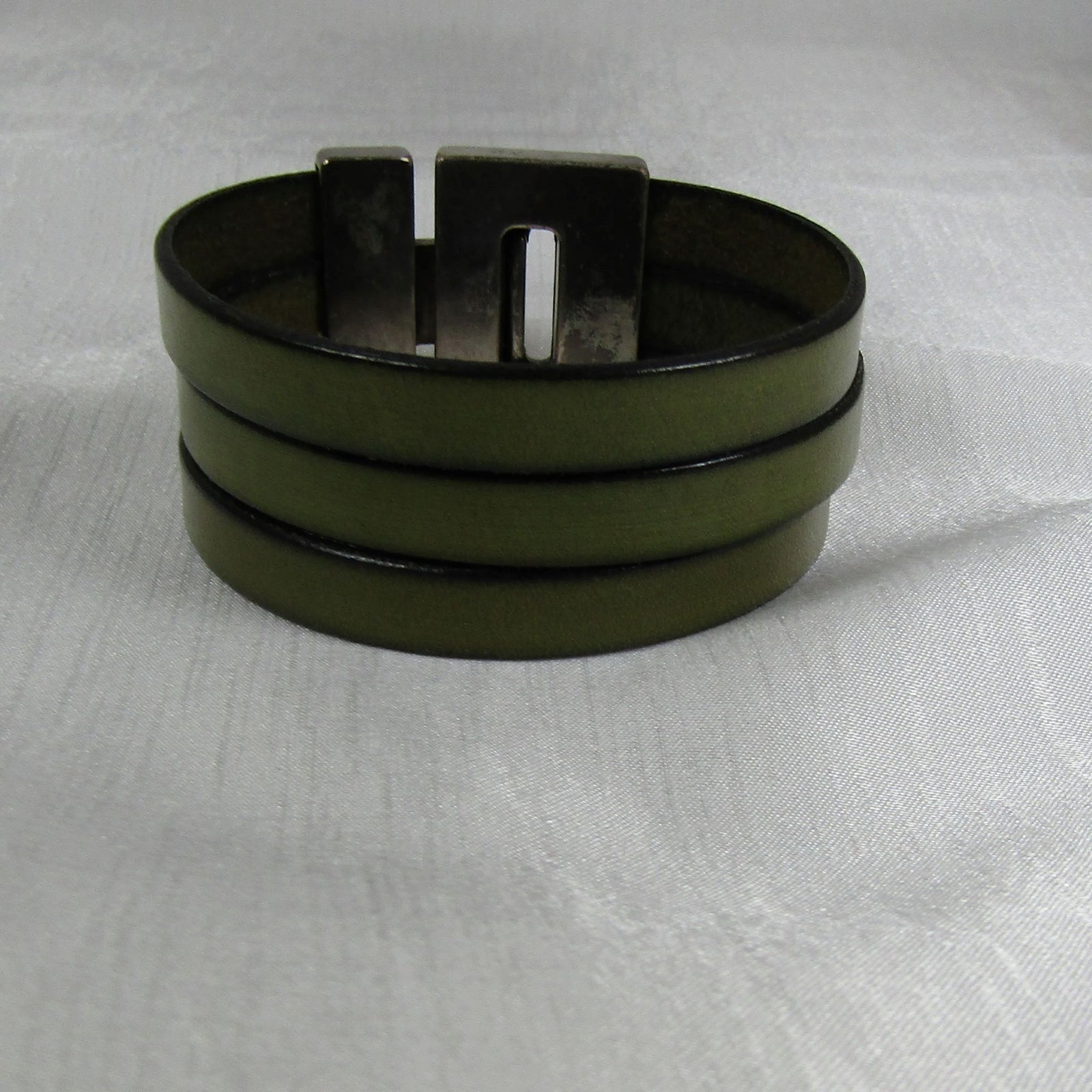 Green Triple Strand Leather Cuff Bracelet - VP's Jewelry