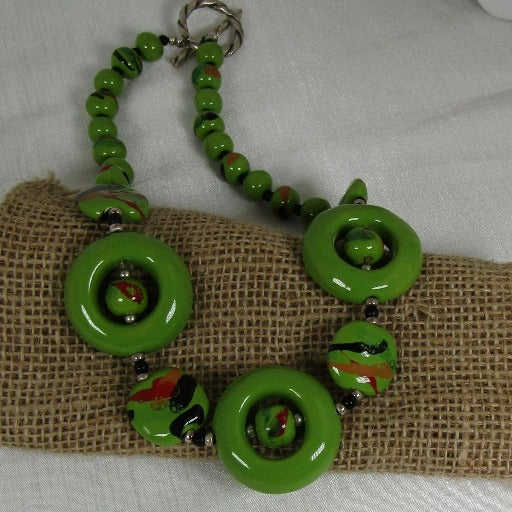 Handmade Apple Green Kazuri Necklace Fair Trade Beads - VP's Jewelry