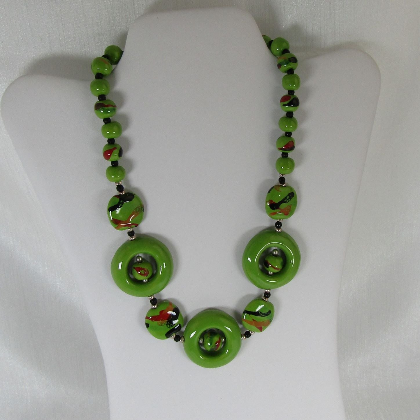 Handmade Apple Green Kazuri Necklace Fair Trade Beads - VP's Jewelry