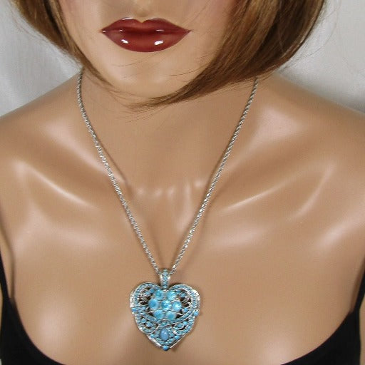 Big Aqua Heart Pendant Necklace - VP's Jewelry
