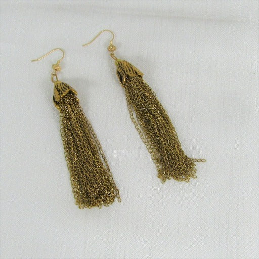 Antique Gold Tassel Dangling Long Earrings - VP's Jewelry
