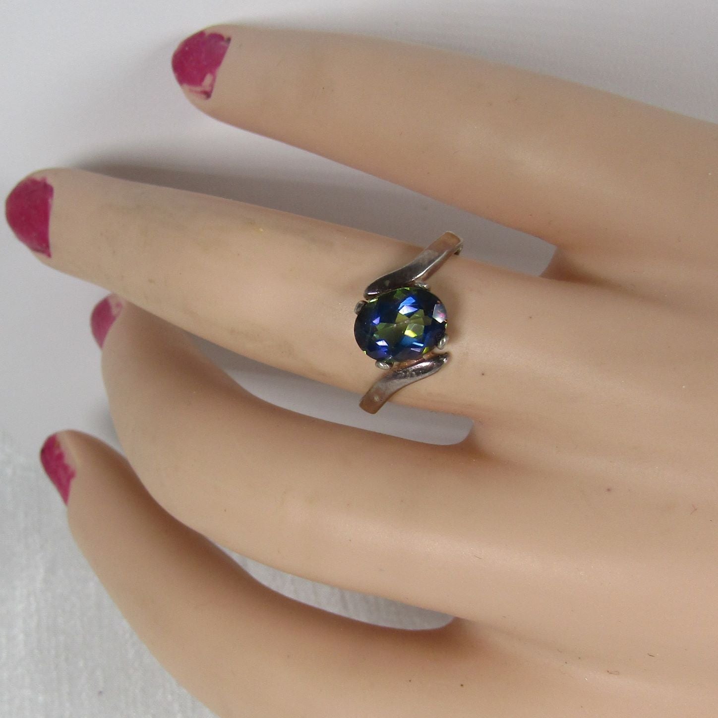Right Hand Fashion Rainbow Topaz Ring Size 7