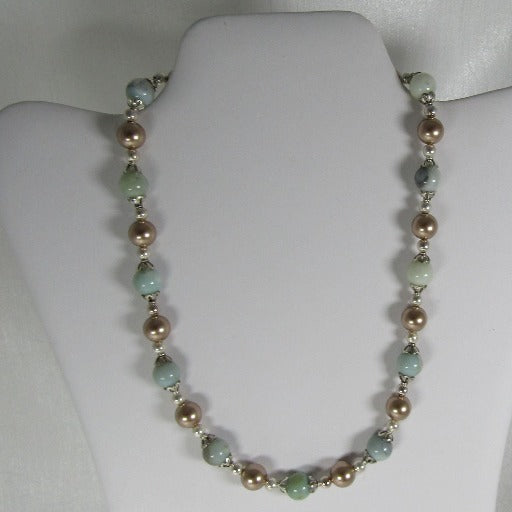 Amazonite and Pearl Beaded Necklace