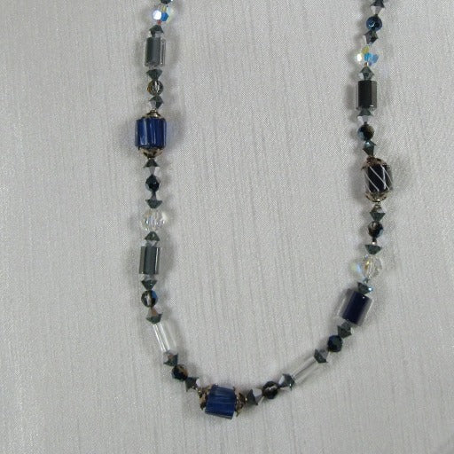 Navy Blue & White Handcrafted Artisan Bead Necklace - VP's Jewelry