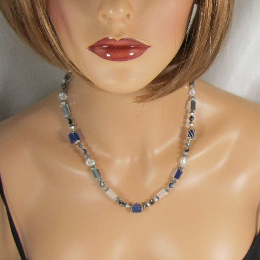 Navy Blue & White Handcrafted Artisan Bead Necklace - VP's Jewelry