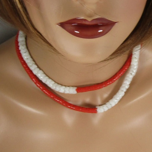 Red & White Surfer Multi-strand Stunning Necklace - VP's Jewelry