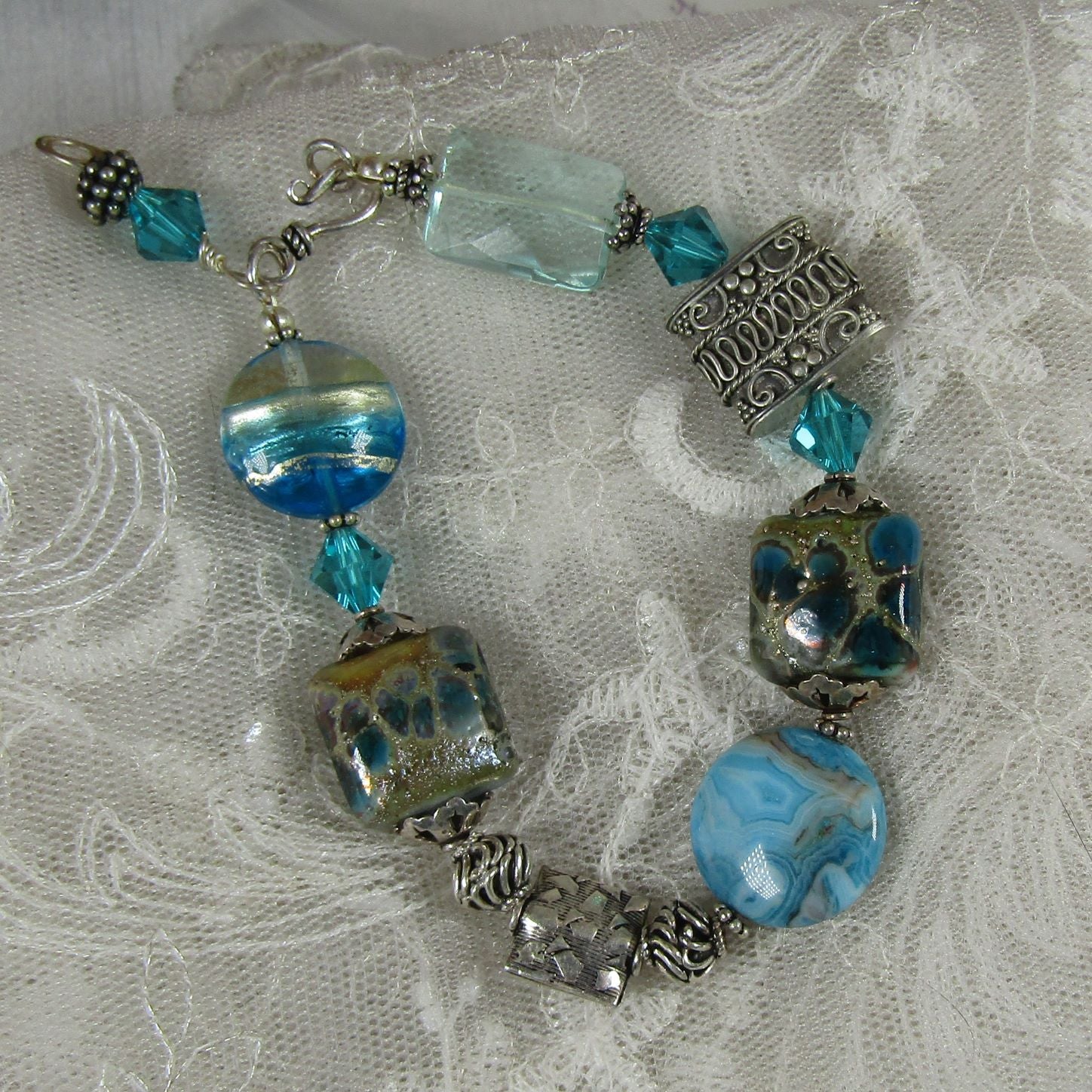 Turquoise Lampwork and Larimar Blue Agate Bead Bracelet - VP's Jewelry  
