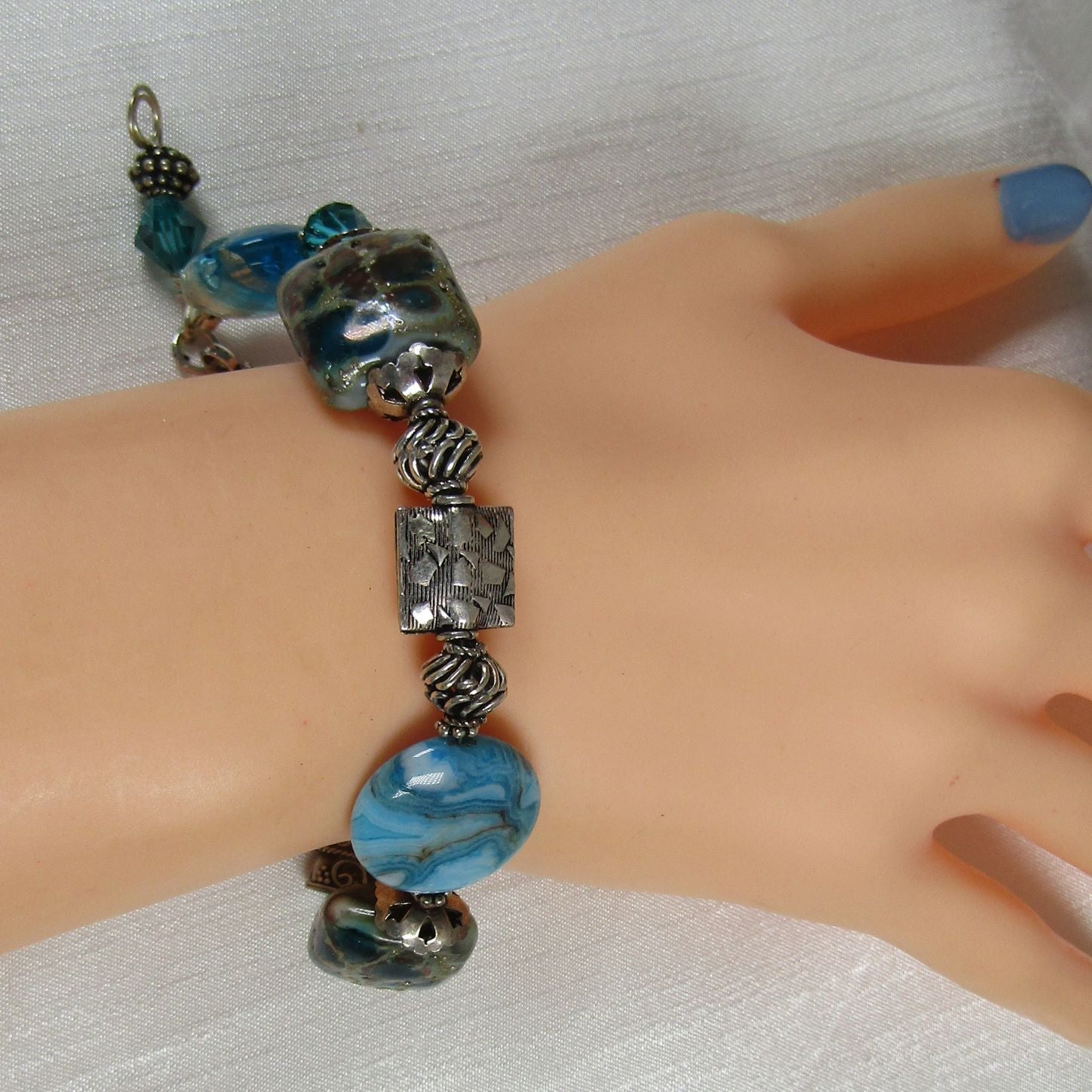 Turquoise Lampwork and Larimar Blue Agate Bead Bracelet - VP's Jewelry  