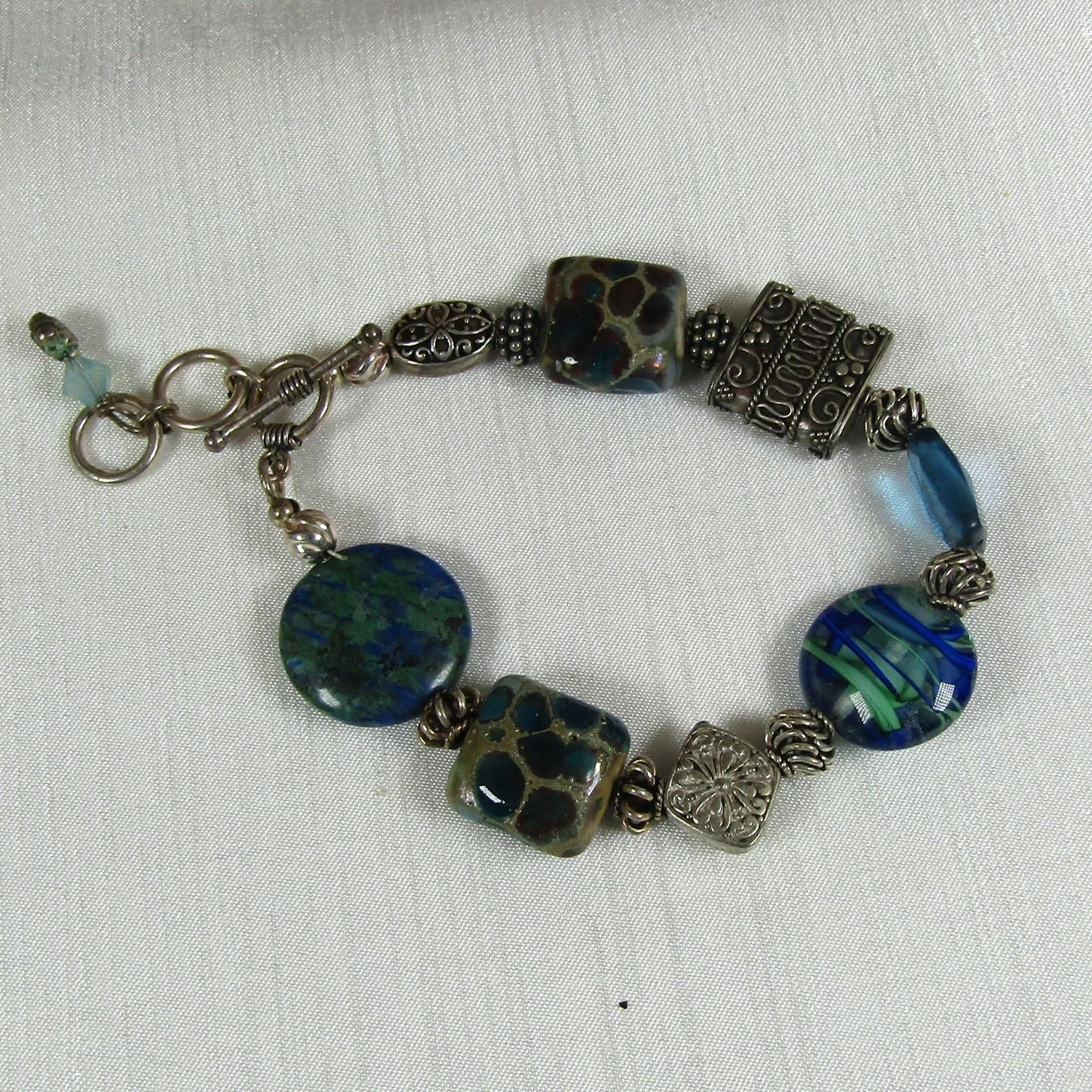 Whimsical Blue and Silver Lampwork Bracelet - VP's Jewelry  