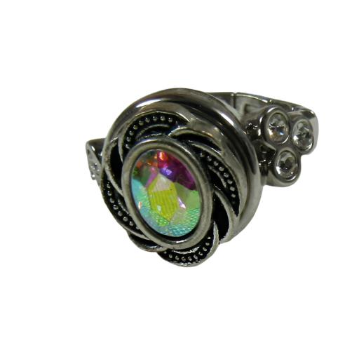 A/B Crystal  Fun Fashion  Silver Stretch Ring Adjustable - VP's Jewelry 