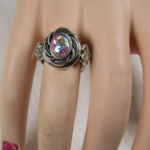 A/B Crystal  Fun Fashion  Silver Stretch Ring Adjustable