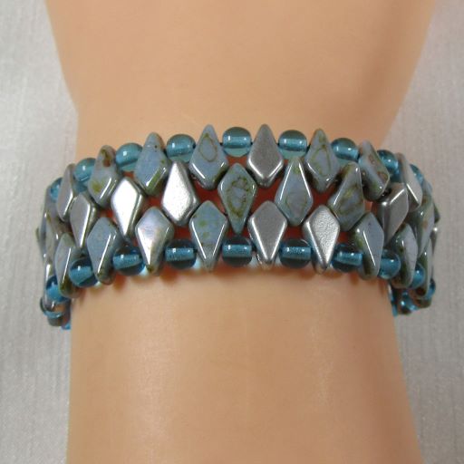 Fashionable Aqua & Gray Crystal Beaded Cuff Bracelet - VP's Jewelry