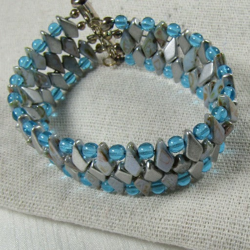 Fashionable Aqua & Gray Crystal Beaded Cuff Bracelet - VP's Jewelry