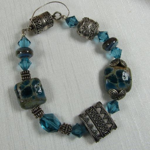 Turquoise Handmade Lampwork Bangle Bracelet - VP's Jewelry  