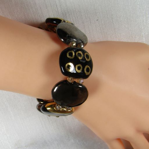 Black & Gold Kazuri Cuff Bracelet - VP's Jewelry