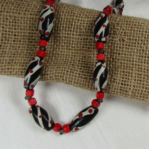 Black & White African Bead Necklace - VP's Jewelry