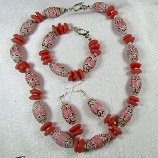 Pink Fancy African Trade Bead Designer Jewelry Set - VP's Jewelry  