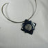 Choker Handmade Navy Blue Raku Pendant Silver Neck Wire - VP's Jewelry