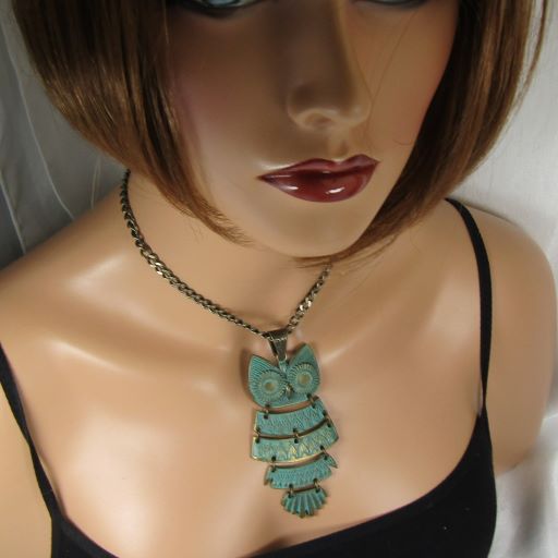 Patina Hoot Owl Pendant on Antique Gold Chain Necklace - VP's Jewelry