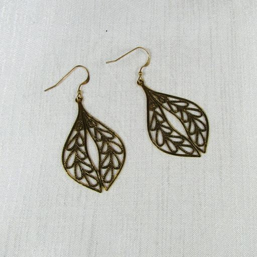 Gold Teardrop Earrings Leaf Motif - VP's Jewelry