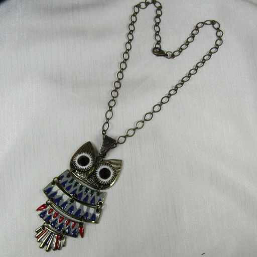 Antique Gold Multi-colored Hoot Owl Pendant Necklace - VP's Jewelry