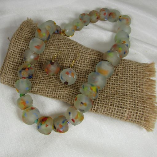Handmade Rainbow Specked Glass Beaded Necklace & Earrings Set - VP's Jewelry  